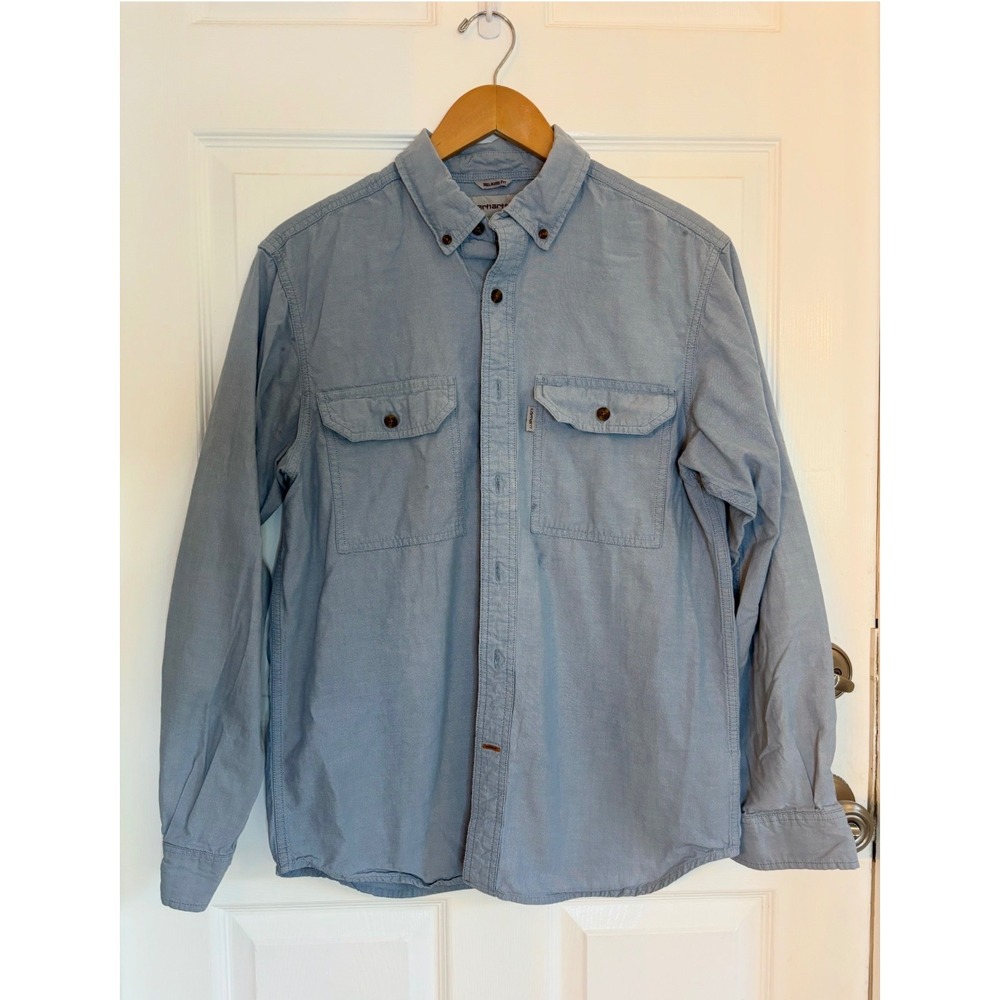 Carhartt Mens Relaxed Fit Button Down Shirt Blue Cotton S202 CBL Size M Regular